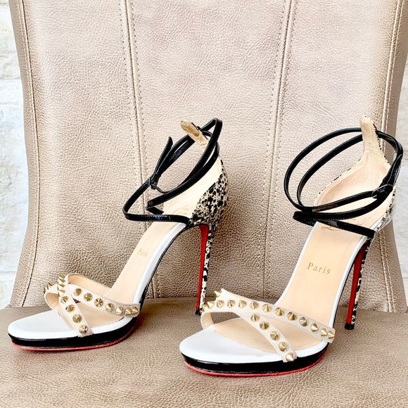 Christian Louboutin Monocronana 120 Black White Splattered Gold Spike 37 1/2 - Picture 3 of 16
